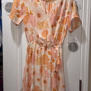 Sienna Sky Floral Mini Dress in Orange and Pink